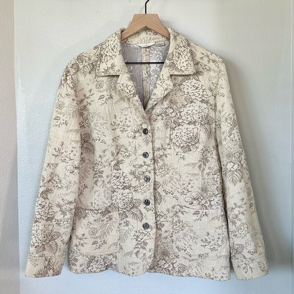 J. Jill Jackets & Blazers - J JILL XL VTG Jacquard Hemp Cotton Button Front Collared Jacket • Ivory Beige